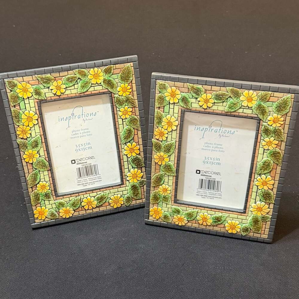 Set of 2 Decorel Inspirations Sunflower Mosaic Photo Frames 3.5x5